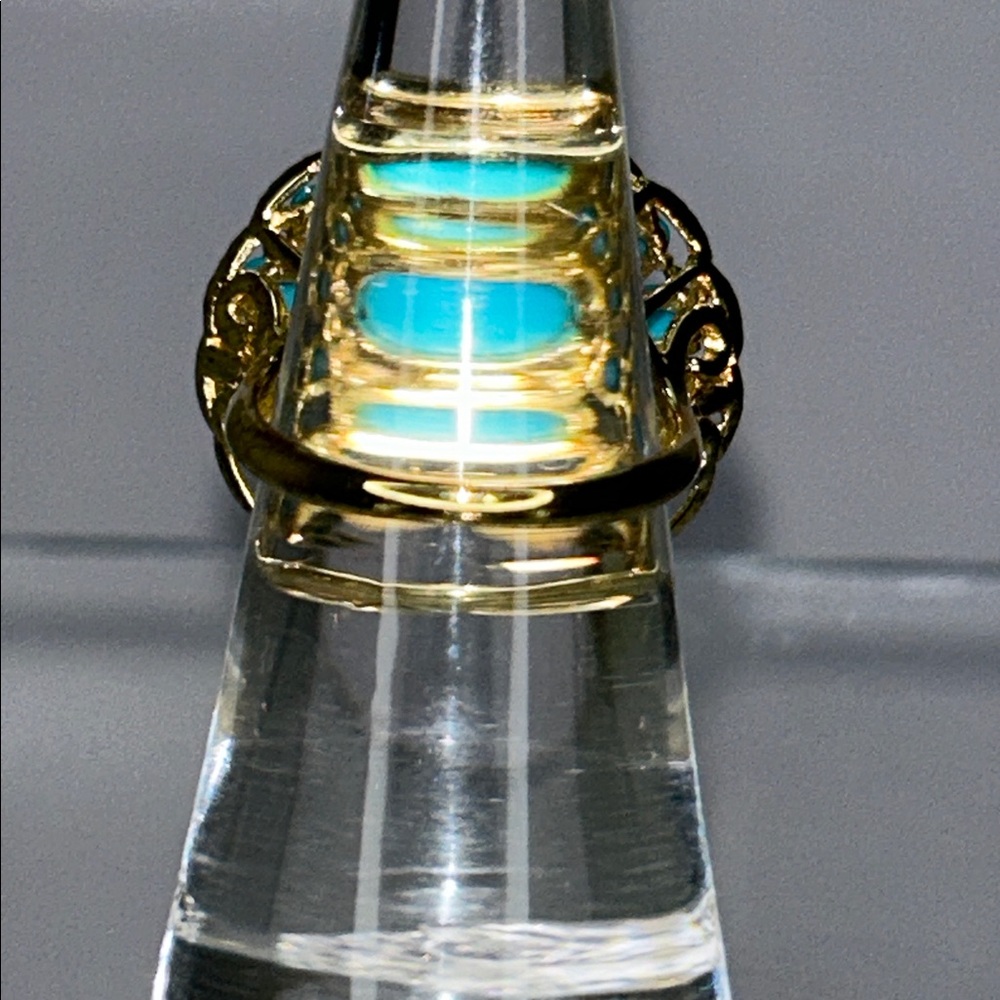 NWOT Genuine Turquoise Gemstone Gold Plated Sterling Silver Designer Ring Boho - Picture 4 of 9